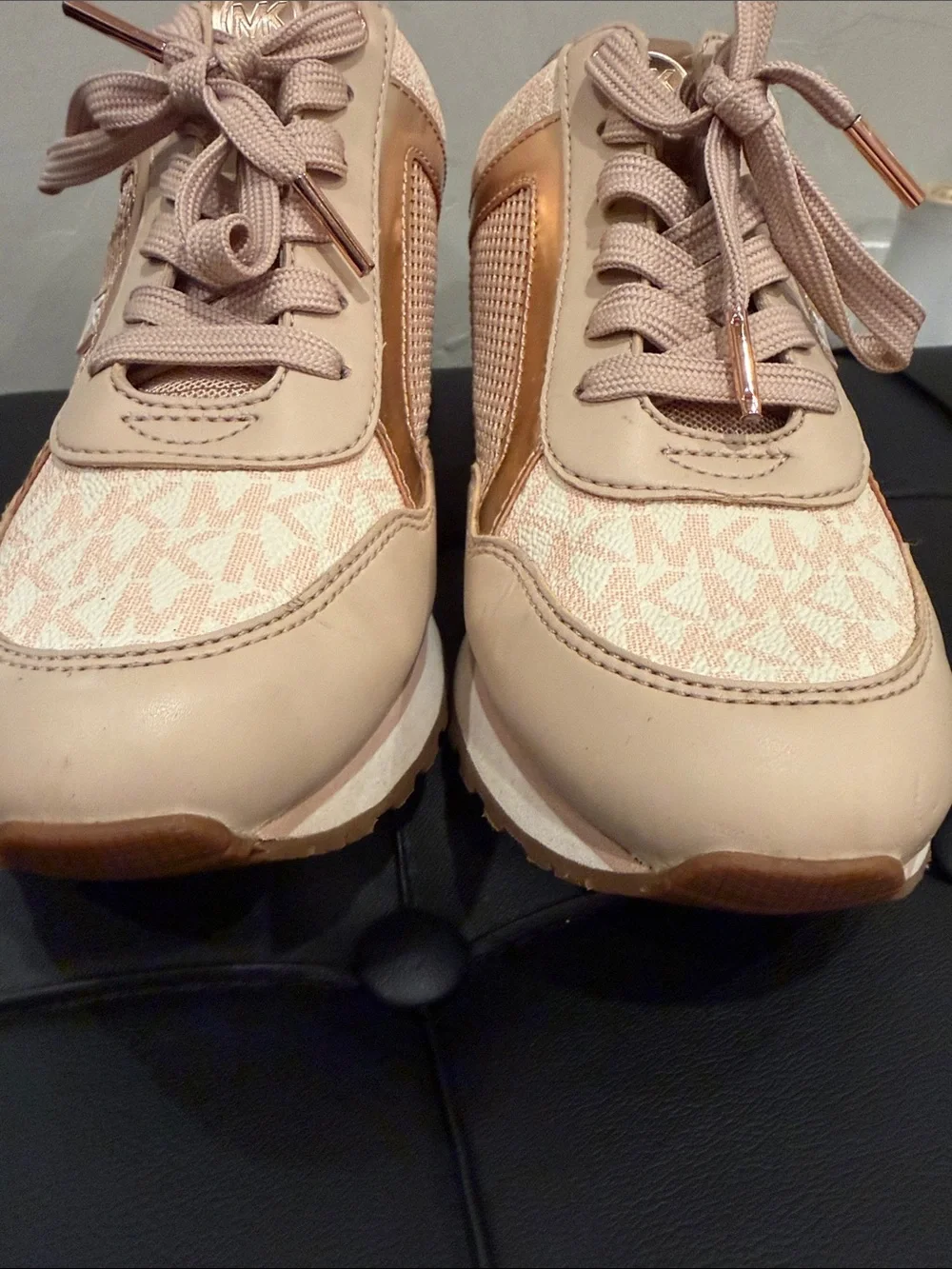 Michael Kors Blush Pink and Gold Logo Lace-Up Sneakers